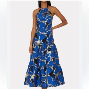 Milly Royal Blue and Gold Maxi butterfly Dress - size 12 - brand new with tags